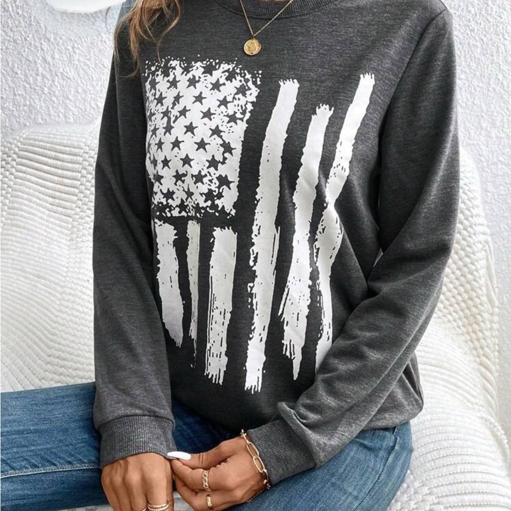 SHEIN Charcoal Flag Graphic Sweatshirt